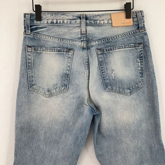 Trave Blue Denim Distressed Constance Cropped Jeans Eve of Destruction Size 29 - Picture 9 of 12